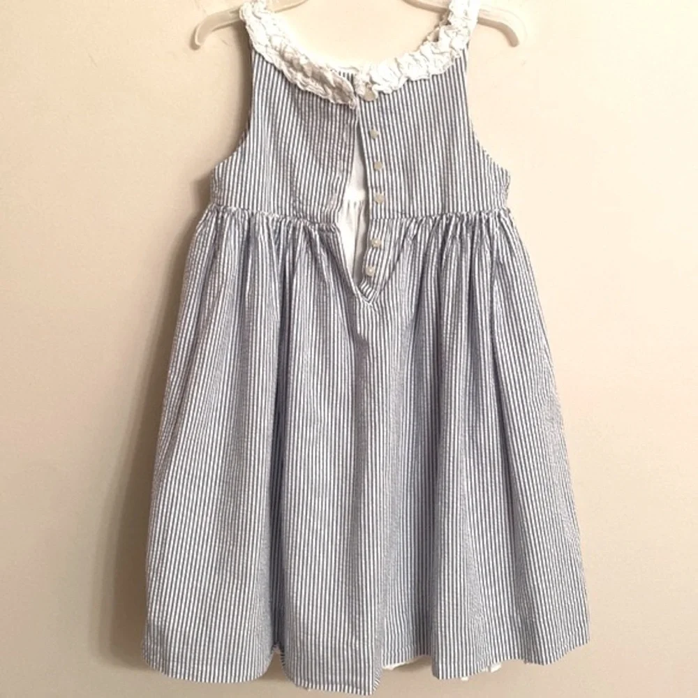 RALPH LAUREN Girls Sleeveless Seersucker Baby Blue Fit and Flare Dress Size 4/4T